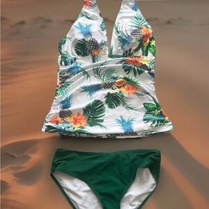 Unique  Tropical Print Halter Swimsuit size M